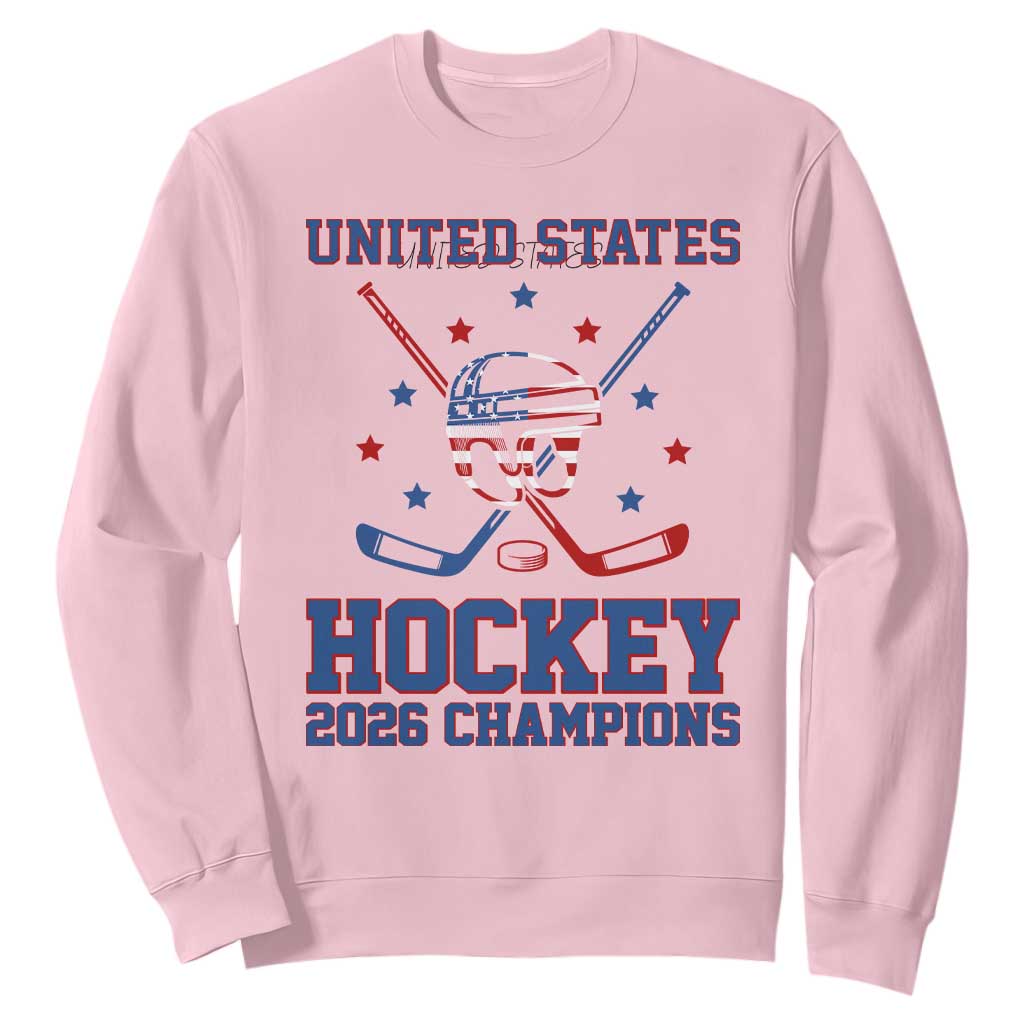 Hockey Champions 2026 Sweatshirt Patriotic Ice Hockey Fan TS14 Light Pink Print Your Wear