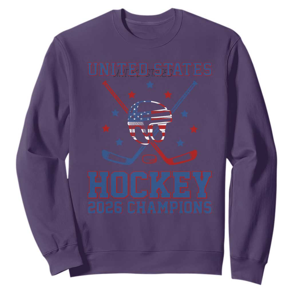 Hockey Champions 2026 Sweatshirt Patriotic Ice Hockey Fan TS14 Purple Print Your Wear
