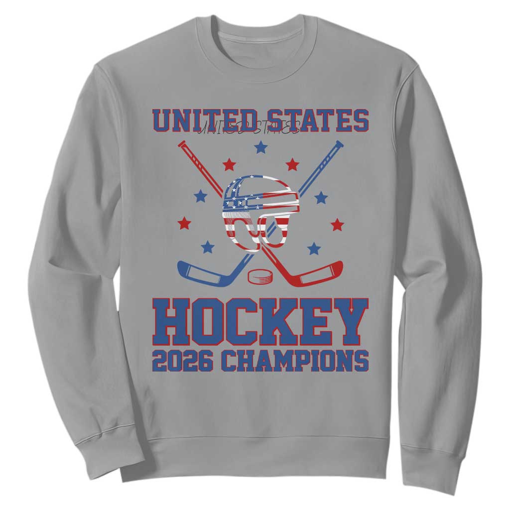 Hockey Champions 2026 Sweatshirt Patriotic Ice Hockey Fan TS14 Sport Gray Print Your Wear