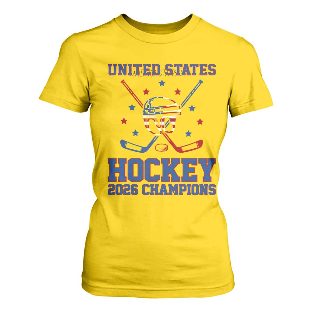 Hockey Champions 2026 T Shirt For Women Patriotic Ice Hockey Fan TS14 Daisy Print Your Wear