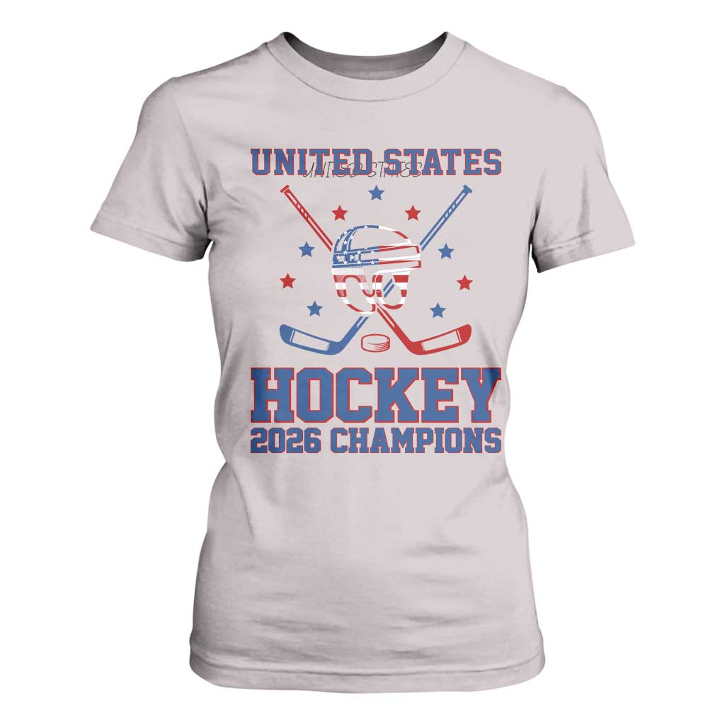 Hockey Champions 2026 T Shirt For Women Patriotic Ice Hockey Fan TS14 Ice Gray Print Your Wear