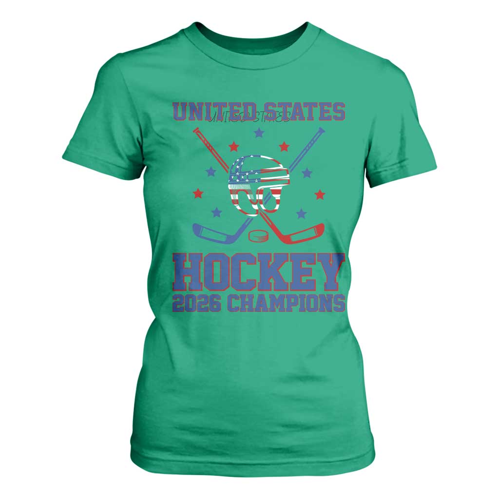 Hockey Champions 2026 T Shirt For Women Patriotic Ice Hockey Fan TS14 Irish Green Print Your Wear