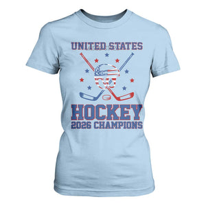Hockey Champions 2026 T Shirt For Women Patriotic Ice Hockey Fan TS14 Light Blue Print Your Wear