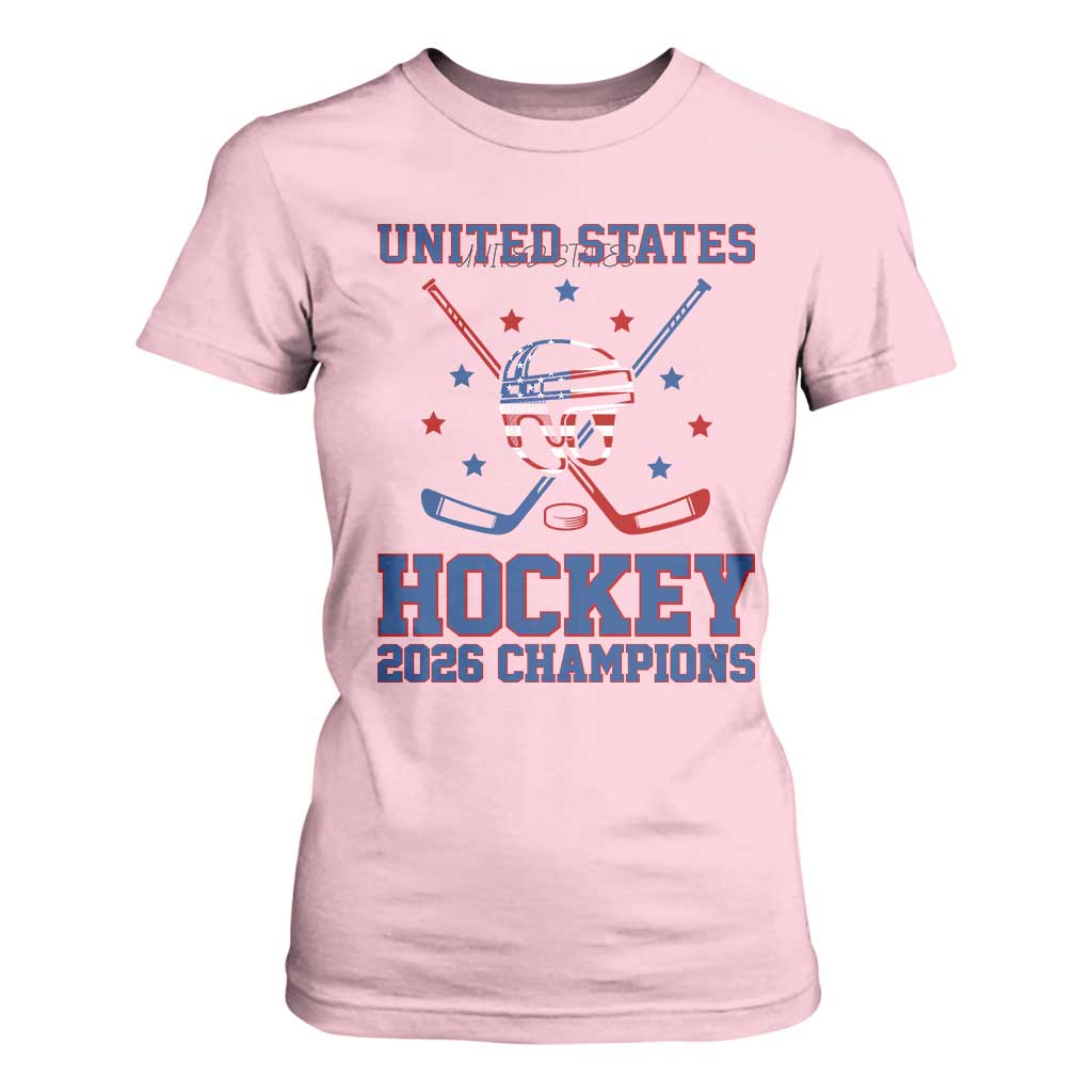 Hockey Champions 2026 T Shirt For Women Patriotic Ice Hockey Fan TS14 Light Pink Print Your Wear