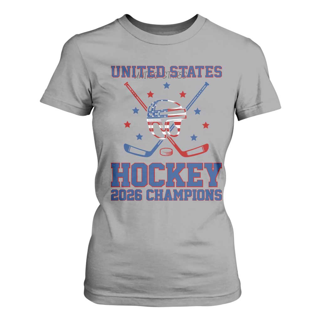 Hockey Champions 2026 T Shirt For Women Patriotic Ice Hockey Fan TS14 Sport Gray Print Your Wear