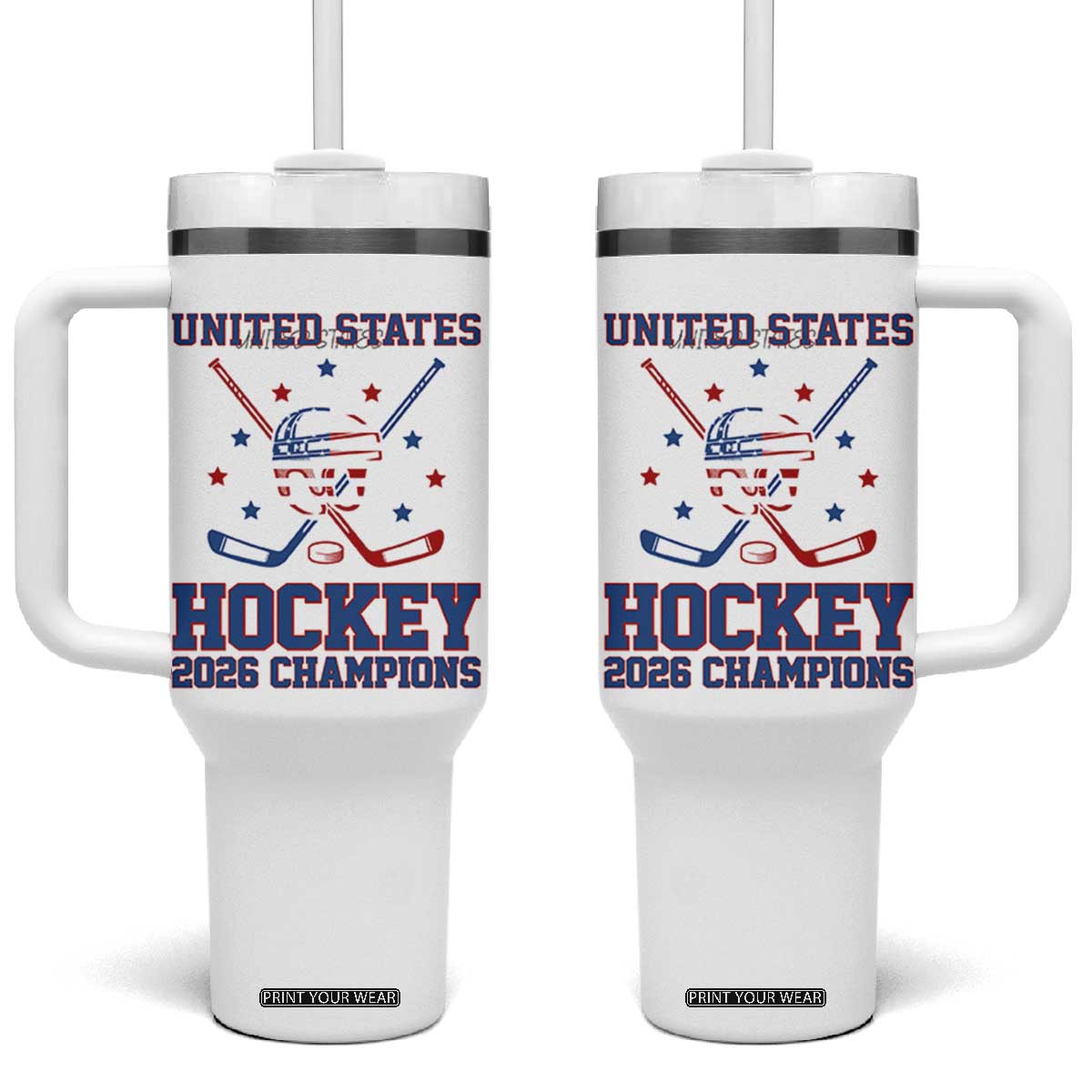 Hockey Champions 2026 Tumbler With Handle Patriotic Ice Hockey Fan TS14 One Size: 40 oz White Print Your Wear
