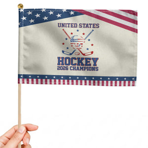 Hockey Champions 2026 Patriotic Handheld Flag Ice Hockey Fan TS14 Modern 8.2" × 5.5" Beige Blue Print Your Wear