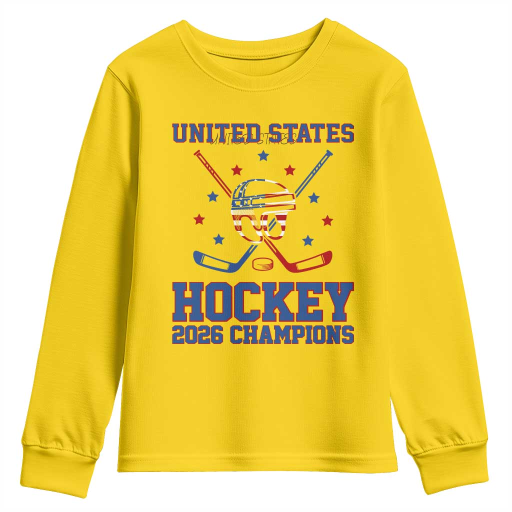 Hockey Champions 2026 Youth Sweatshirt Patriotic Ice Hockey Fan TS14 Daisy Print Your Wear