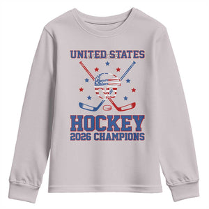 Hockey Champions 2026 Youth Sweatshirt Patriotic Ice Hockey Fan TS14 Ice Gray Print Your Wear