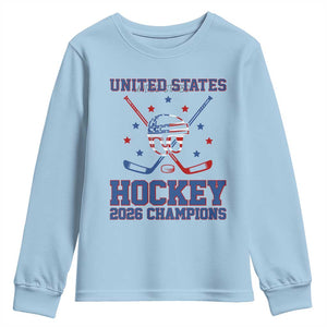 Hockey Champions 2026 Youth Sweatshirt Patriotic Ice Hockey Fan TS14 Light Blue Print Your Wear