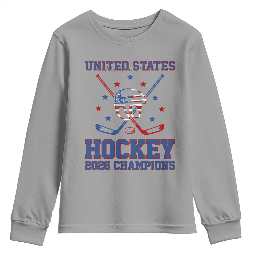 Hockey Champions 2026 Youth Sweatshirt Patriotic Ice Hockey Fan TS14 Sport Gray Print Your Wear