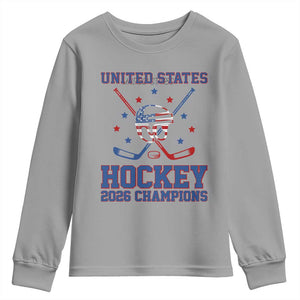 Hockey Champions 2026 Youth Sweatshirt Patriotic Ice Hockey Fan TS14 Sport Gray Print Your Wear