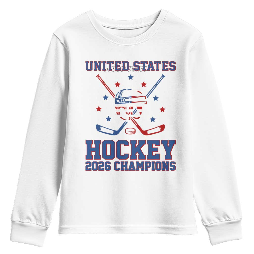 Hockey Champions 2026 Youth Sweatshirt Patriotic Ice Hockey Fan TS14 White Print Your Wear