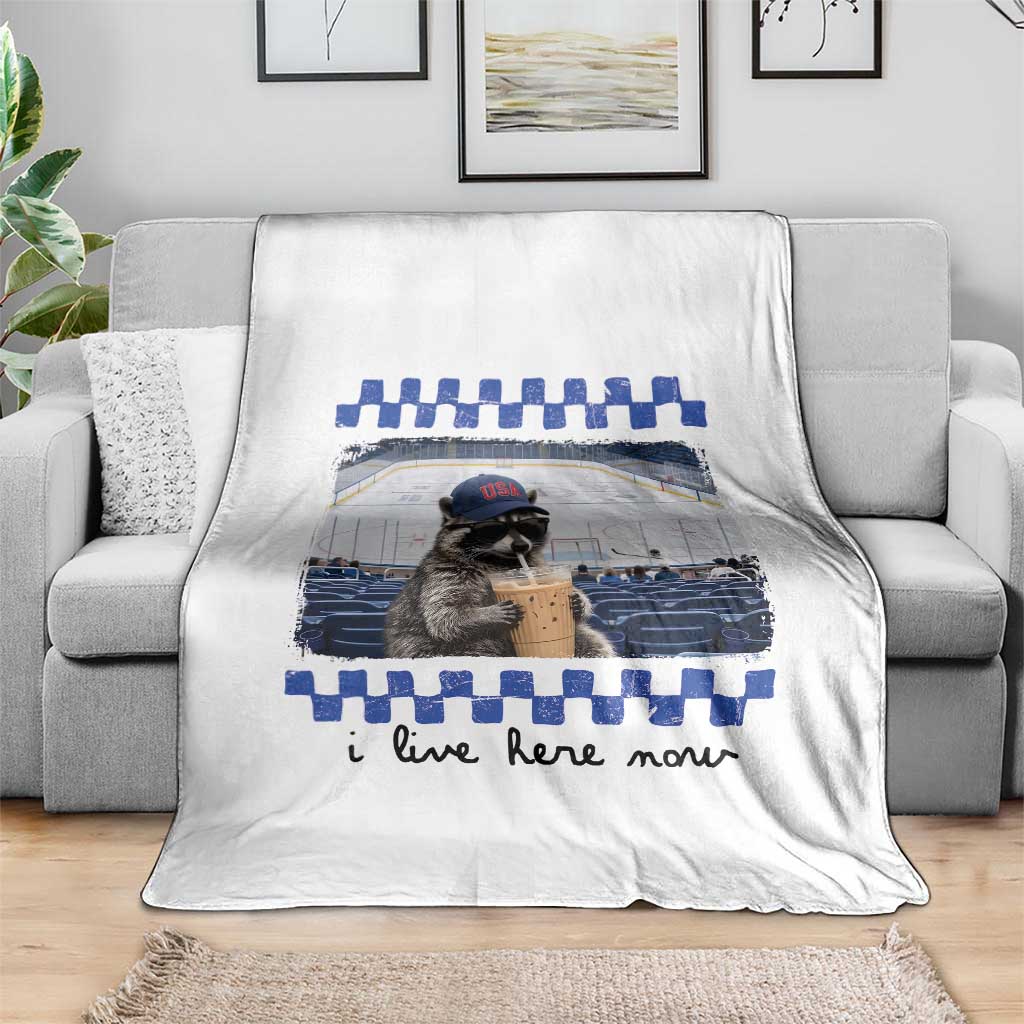 Hockey Mom Raccoon Iced Coffee Throw Blanket I Live Here Now TS14 Print Your Wear