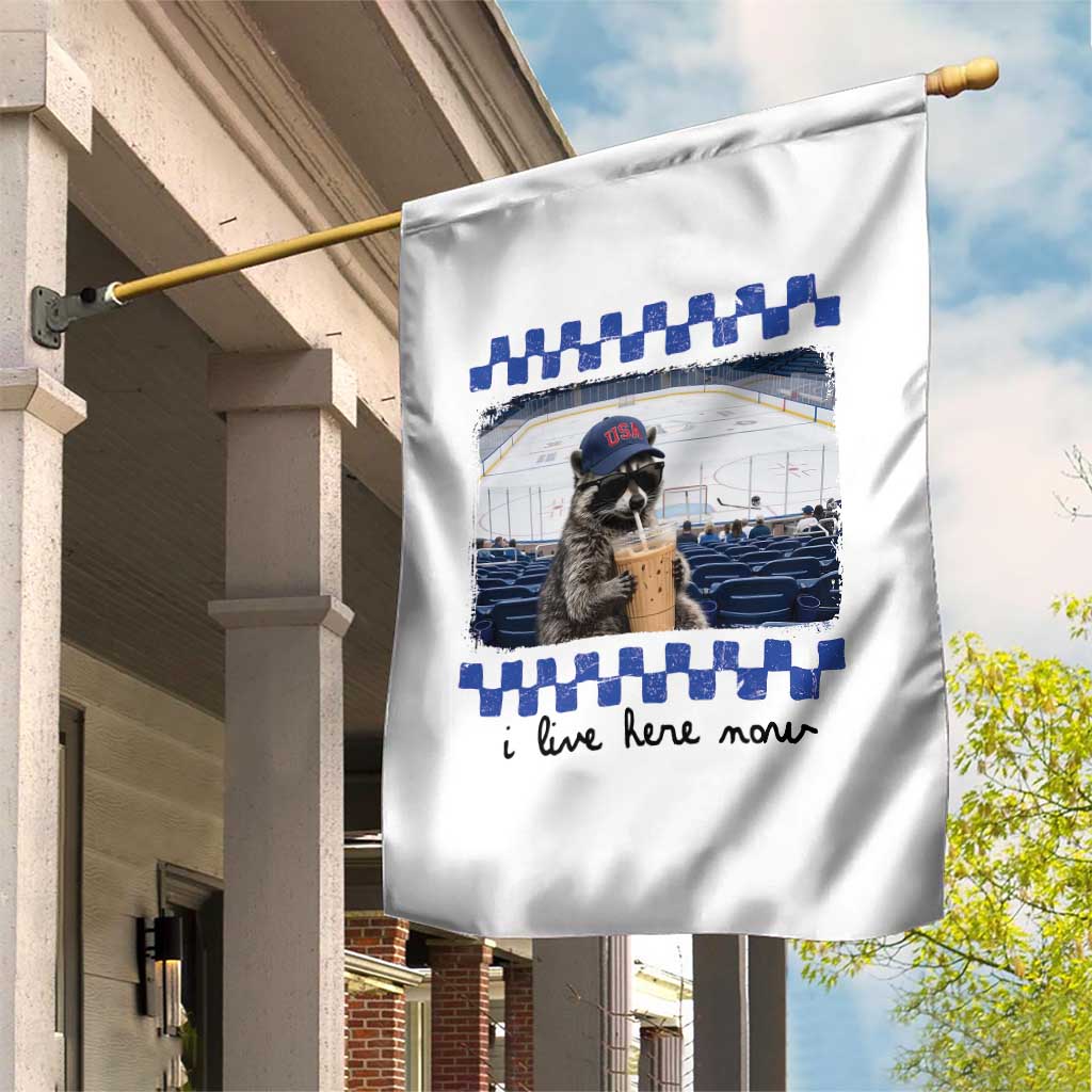 Hockey Mom Raccoon Iced Coffee Garden Flag I Live Here Now TS14 Print Your Wear
