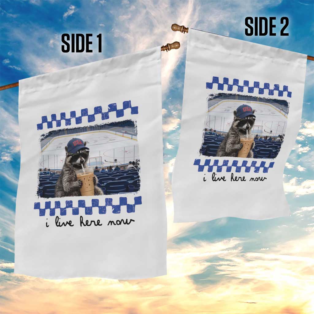 Hockey Mom Raccoon Iced Coffee Garden Flag I Live Here Now TS14 Print Your Wear