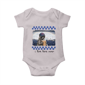 Hockey Mom Raccoon Iced Coffee Baby Onesie I Live Here Now TS14 Ice Gray Print Your Wear
