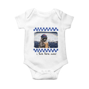 Hockey Mom Raccoon Iced Coffee Baby Onesie I Live Here Now TS14 White Print Your Wear