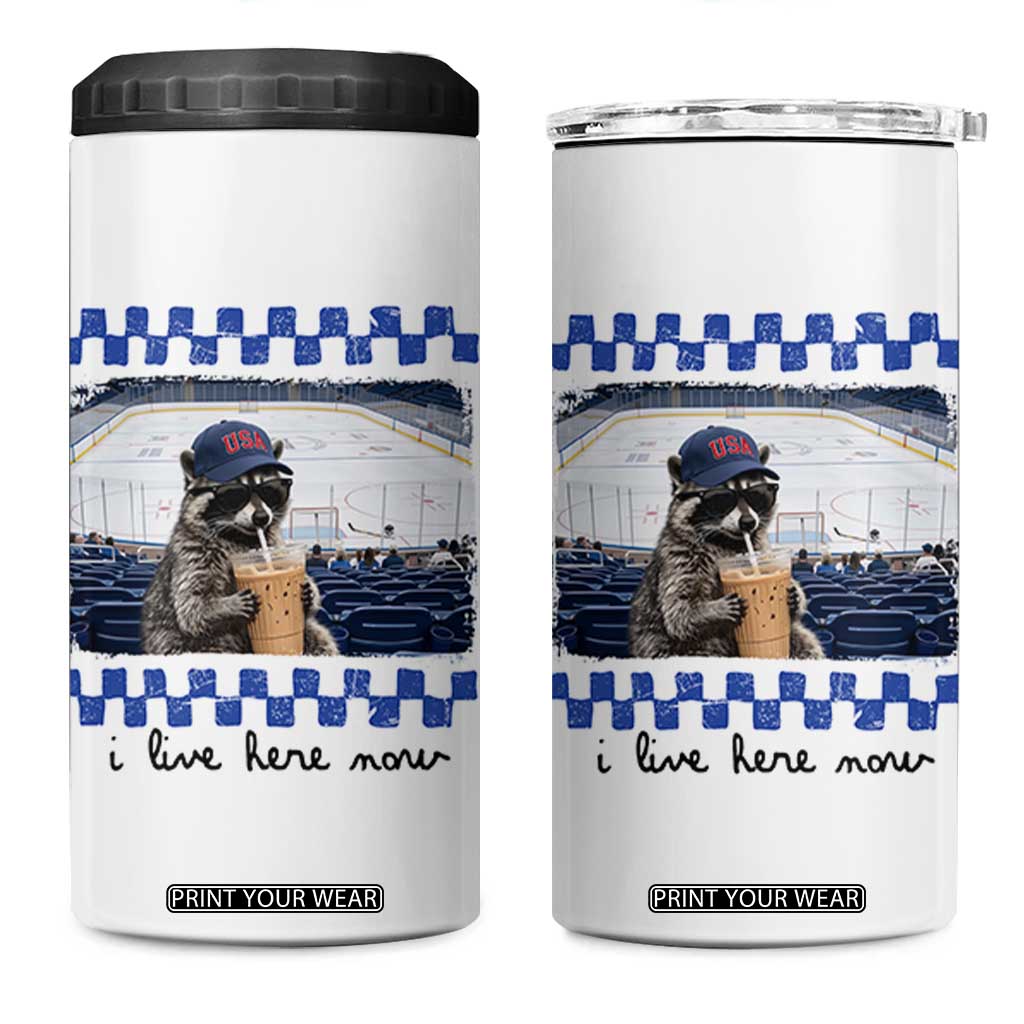 Hockey Mom Raccoon Iced Coffee 4 in 1 Can Cooler Tumbler I Live Here Now TS14 One Size: 16 oz White Print Your Wear