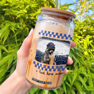 Hockey Mom Raccoon Iced Coffee Glass Can I Live Here Now TS14 White Print Your Wear