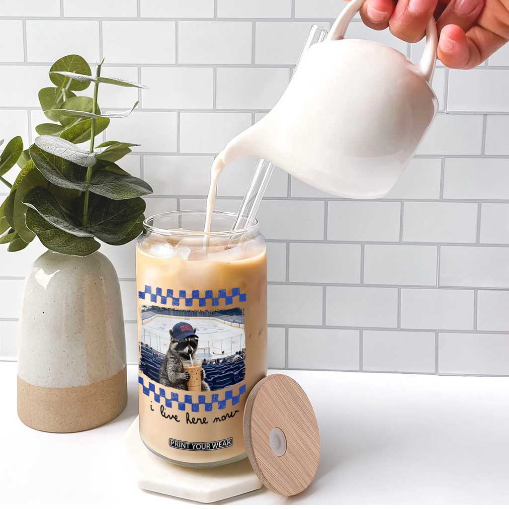 Hockey Mom Raccoon Iced Coffee Glass Can I Live Here Now TS14 Print Your Wear