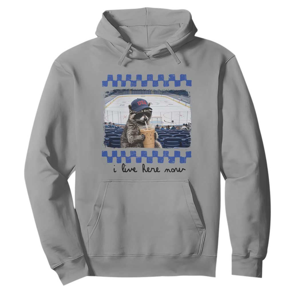 Hockey Mom Raccoon Iced Coffee Hoodie I Live Here Now TS14 Sport Gray Print Your Wear