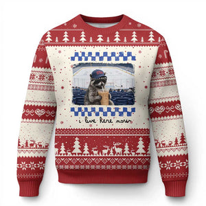 Hockey Mom Raccoon Iced Coffee Ugly Christmas Sweater I Live Here Now TS14 Beige Red Print Your Wear