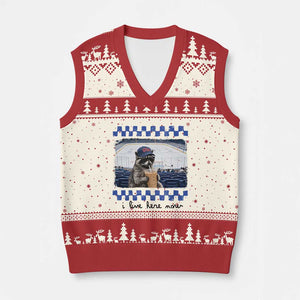 Hockey Mom Raccoon Iced Coffee V-Neck Knit Sweater Vest I Live Here Now TS14 Beige Red Print Your Wear