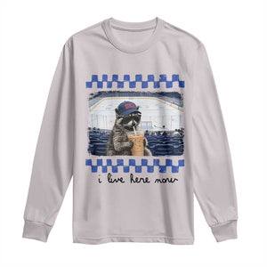 Hockey Mom Raccoon Iced Coffee Long Sleeve Shirt I Live Here Now TS14 Ice Gray Print Your Wear