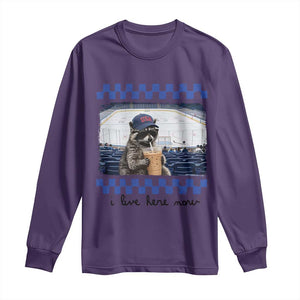 Hockey Mom Raccoon Iced Coffee Long Sleeve Shirt I Live Here Now TS14 Purple Print Your Wear