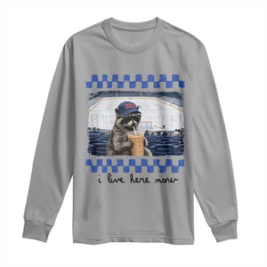 Hockey Mom Raccoon Iced Coffee Long Sleeve Shirt I Live Here Now TS14 Sport Gray Print Your Wear