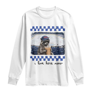 Hockey Mom Raccoon Iced Coffee Long Sleeve Shirt I Live Here Now TS14 White Print Your Wear