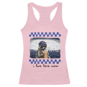 Hockey Mom Raccoon Iced Coffee Racerback Tank Top I Live Here Now TS14 Light Pink Print Your Wear