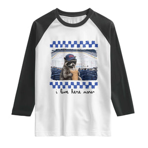 Hockey Mom Raccoon Iced Coffee Raglan Shirt I Live Here Now TS14 White Black Print Your Wear
