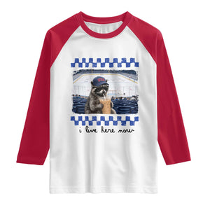 Hockey Mom Raccoon Iced Coffee Raglan Shirt I Live Here Now TS14 White Red Print Your Wear