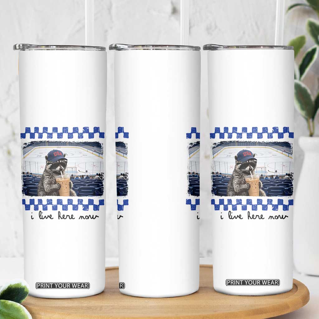 Hockey Mom Raccoon Iced Coffee Skinny Tumbler I Live Here Now TS14 Print Your Wear