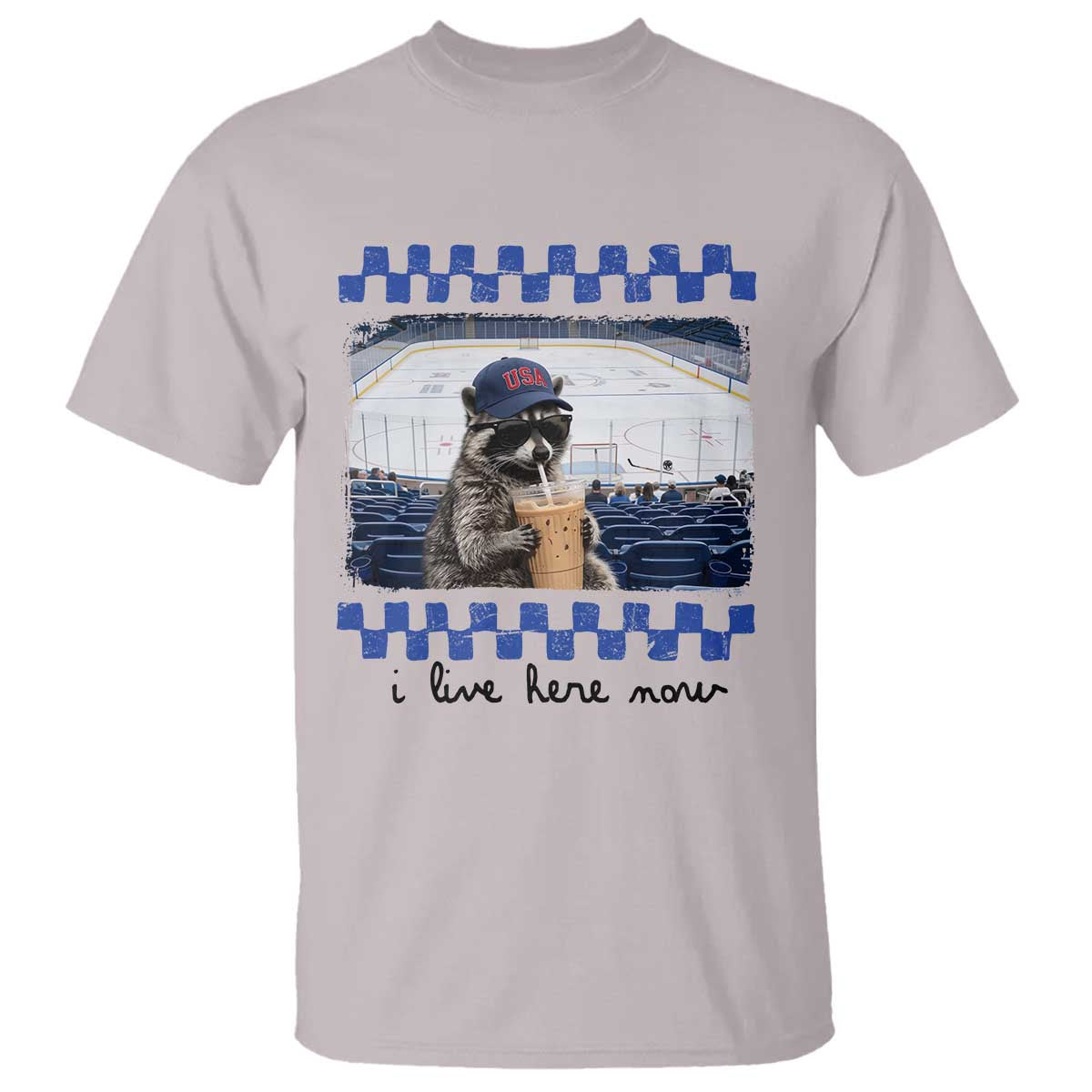 Hockey Mom Raccoon Iced Coffee T Shirt I Live Here Now TS14 Ice Gray Print Your Wear