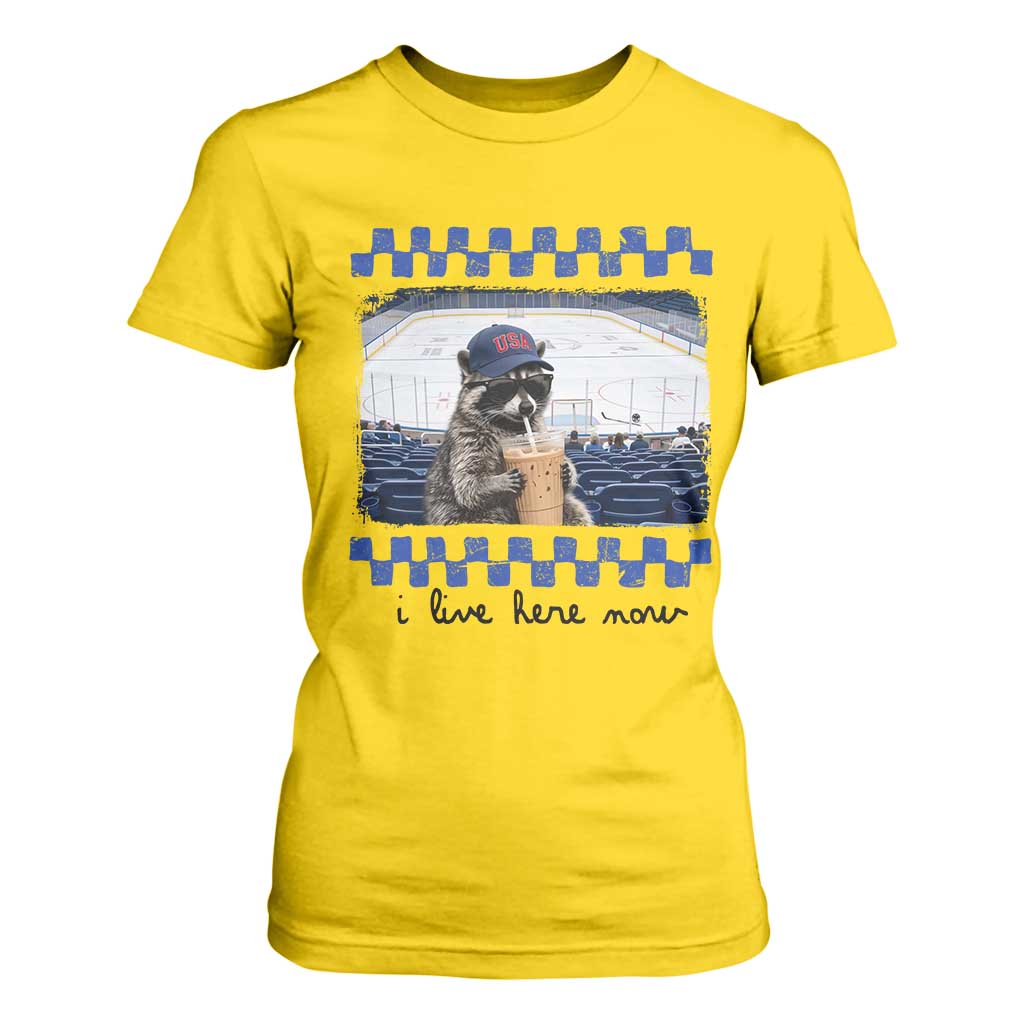 Hockey Mom Raccoon Iced Coffee T Shirt For Women I Live Here Now TS14 Daisy Print Your Wear