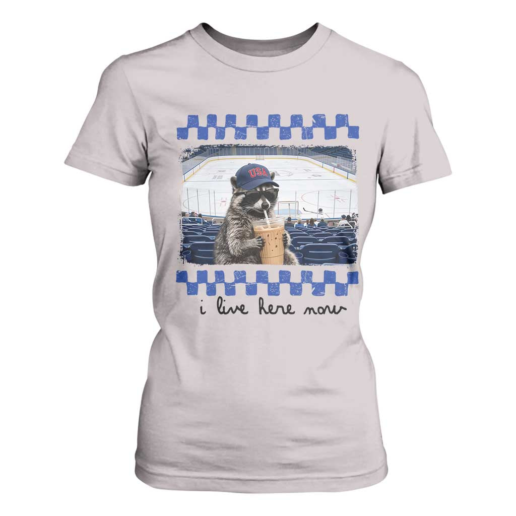 Hockey Mom Raccoon Iced Coffee T Shirt For Women I Live Here Now TS14 Ice Gray Print Your Wear