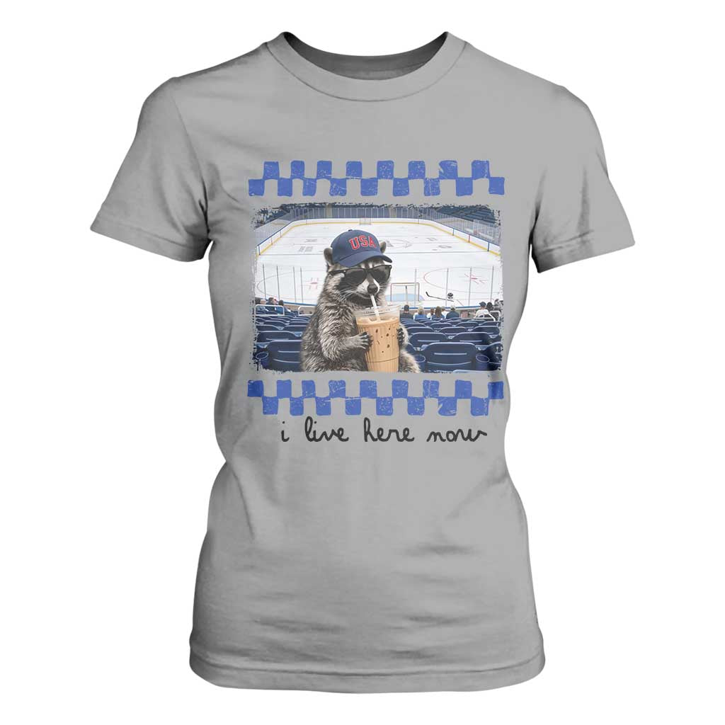 Hockey Mom Raccoon Iced Coffee T Shirt For Women I Live Here Now TS14 Sport Gray Print Your Wear
