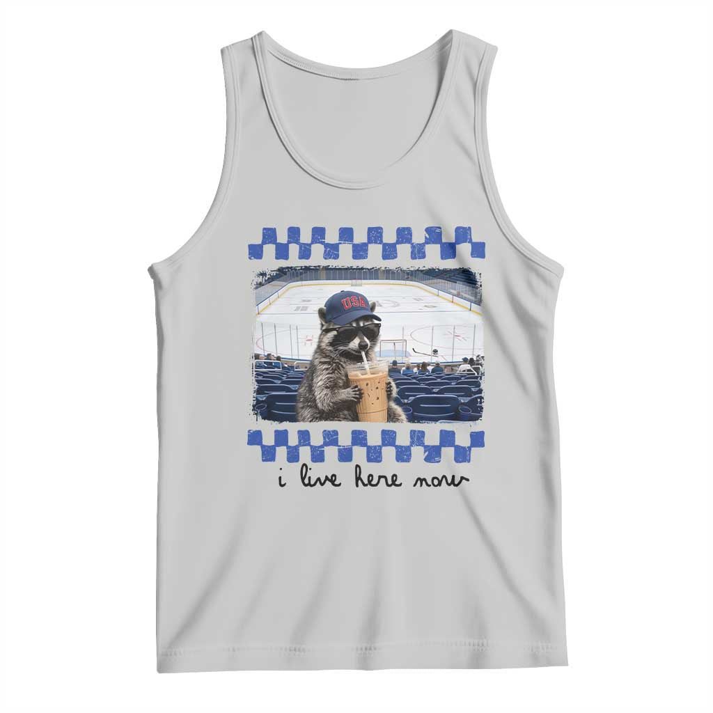 Hockey Mom Raccoon Iced Coffee Tank Top I Live Here Now TS14 Ash Print Your Wear