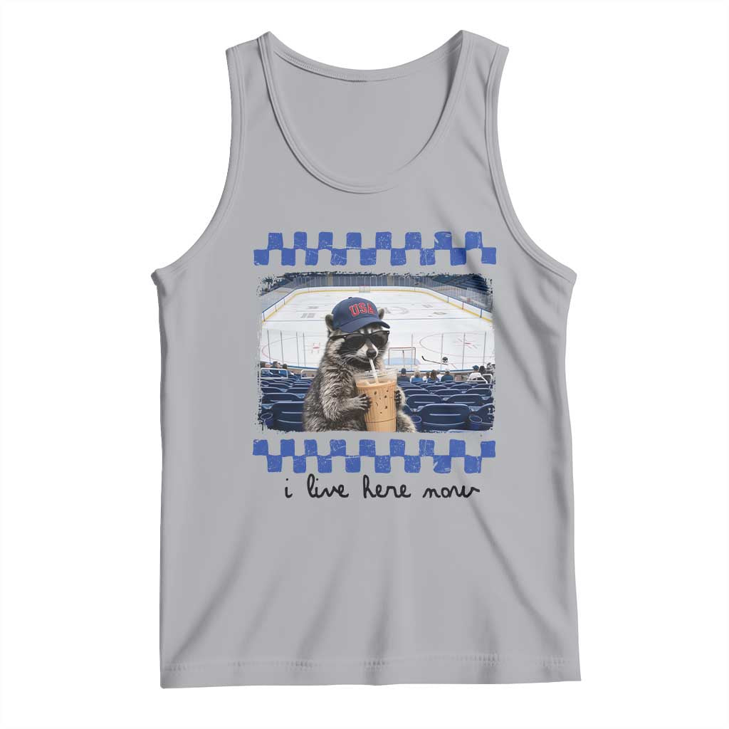 Hockey Mom Raccoon Iced Coffee Tank Top I Live Here Now TS14 Athletic Heather Print Your Wear