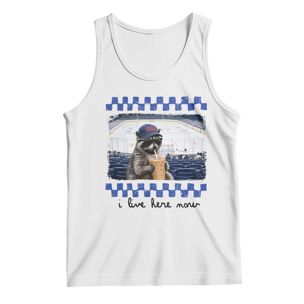 Hockey Mom Raccoon Iced Coffee Tank Top I Live Here Now TS14 White Print Your Wear
