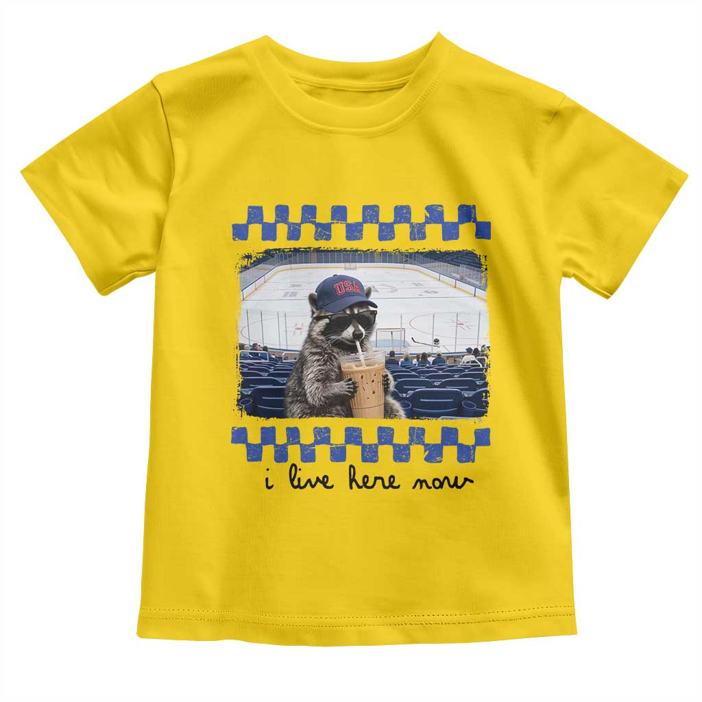 Hockey Mom Raccoon Iced Coffee Toddler T Shirt I Live Here Now TS14 Daisy Print Your Wear