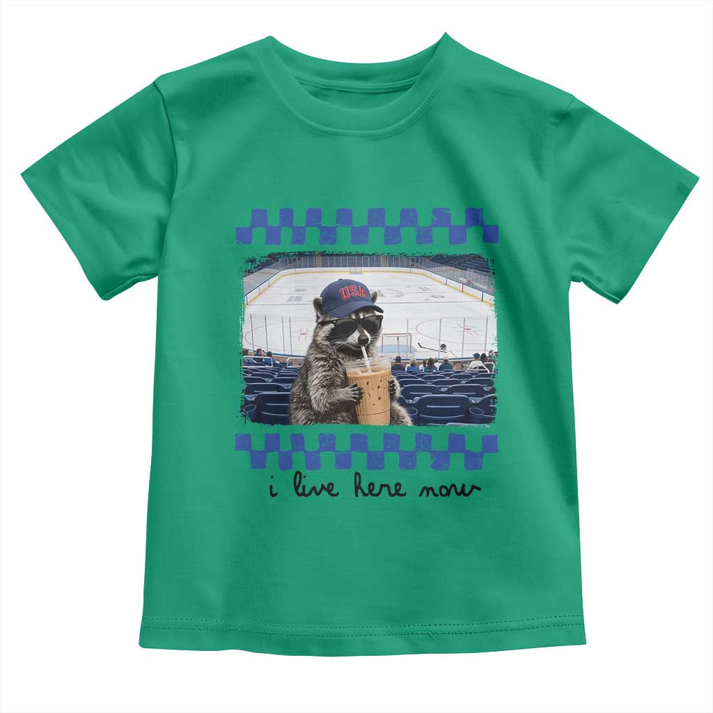 Hockey Mom Raccoon Iced Coffee Toddler T Shirt I Live Here Now TS14 Irish Green Print Your Wear