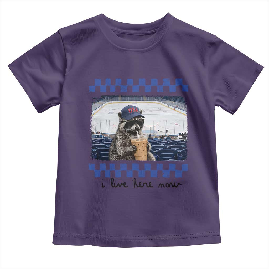 Hockey Mom Raccoon Iced Coffee Toddler T Shirt I Live Here Now TS14 Purple Print Your Wear