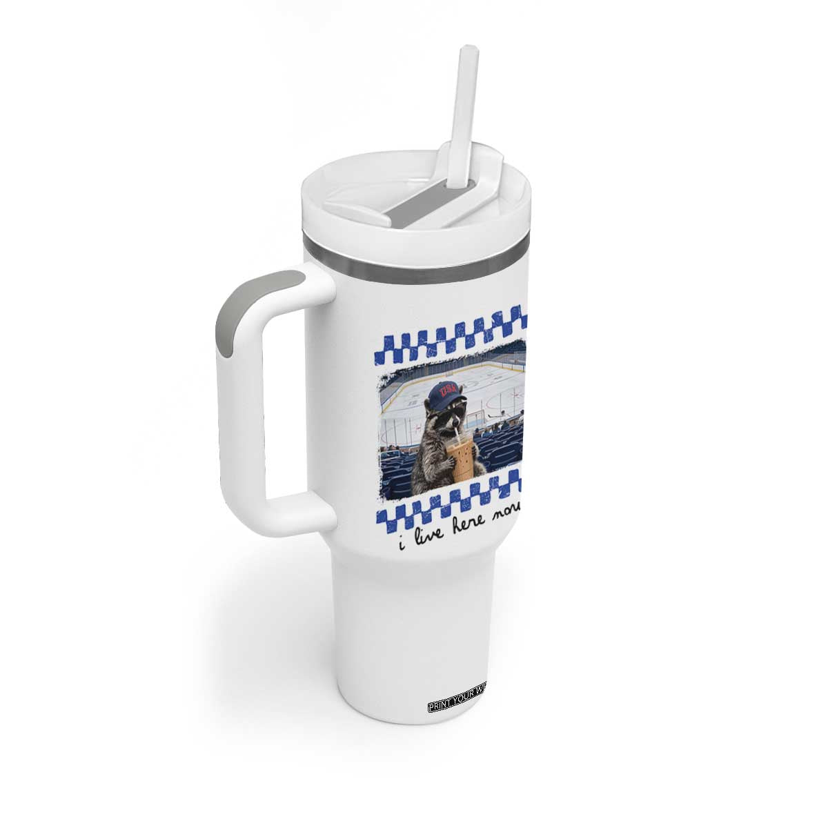 Hockey Mom Raccoon Iced Coffee Tumbler With Handle I Live Here Now TS14 Print Your Wear