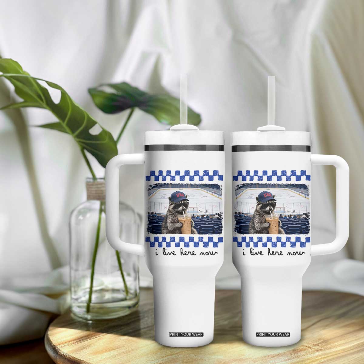 Hockey Mom Raccoon Iced Coffee Tumbler With Handle I Live Here Now TS14 Print Your Wear