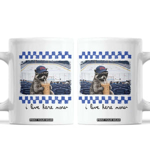 Hockey Mom Raccoon Iced Coffee Coffee Mug I Live Here Now TS14 White Print Your Wear