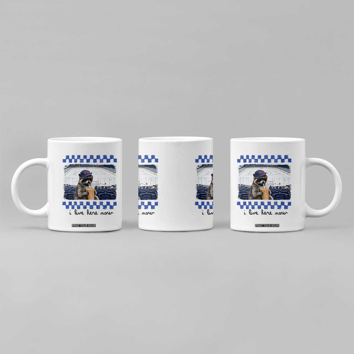 Hockey Mom Raccoon Iced Coffee Coffee Mug I Live Here Now TS14 Print Your Wear
